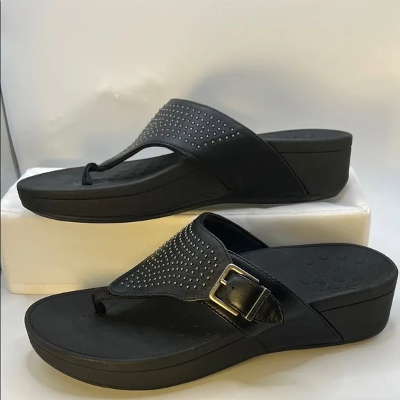 Vionic Black Studded Wedge Sandals-Women's-Size 9-Casual-Comfy-Vacation-Adjust - Picture 14 of 16
